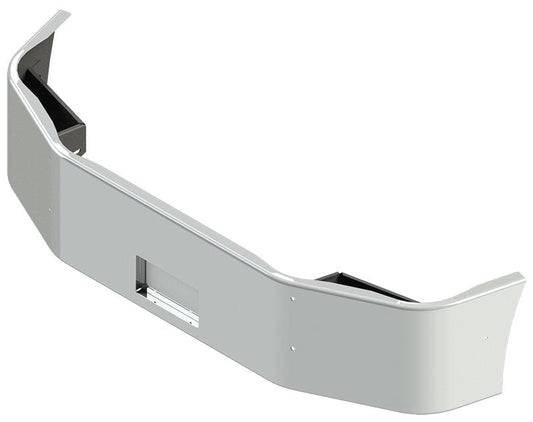 BUMPER FOR PETERBILT 386 SETBACK AXLE 2006-2015 18" SETBACK AXLE CHROME WITH MOUNTING HOLES ONLY AND FRENCHED IN LICENSE PLATE BOX