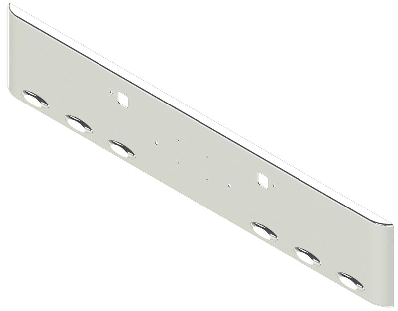 BUMPER FOR PETERBILT 365, 367, 388, 389, 567 2007-2022 18" SQUARE ROLLED END CHROME WITH TOW HOLE AND 6 GRANITE LEDS CLEAR AMBER, LICENSE PLATE HOLES