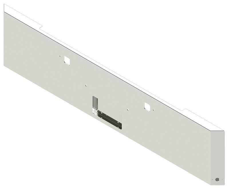 BUMPER FOR PETERBILT 365, 367, 388, 389, 567 2007-2022 20" ROADRUNNER MITRE END CHROME WITH TOW HOLE AND FRENCHED IN LICENSE PLATE BOX, 1 HOLE AT EACH TAPER END FOR WATERMELON LIGHTS