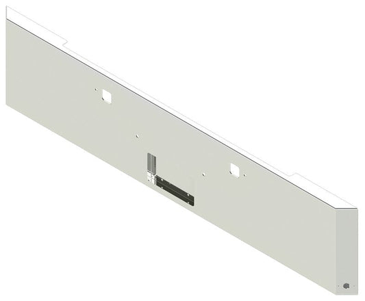 BUMPER FOR PETERBILT 365, 367, 388, 389, 567 2007-2022 20" ROADRUNNER MITRE END CHROME WITH TOW HOLE AND FRENCHED IN LICENSE PLATE BOX, 1 HOLE AT EACH TAPER END FOR WATERMELON LIGHTS