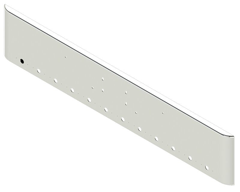 BUMPER FOR PETERBILT 365, 367, 388, 389, 567 2007-2022 18" SQUARE ROLLED END CHROME WITH EXTERIOR BOLT ON HITCH HOLES, LIGHT HOLES