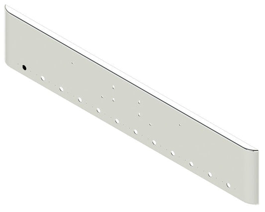 BUMPER FOR PETERBILT 365, 367, 388, 389, 567 2007-2022 18" SQUARE ROLLED END CHROME WITH EXTERIOR BOLT ON HITCH HOLES, LIGHT HOLES