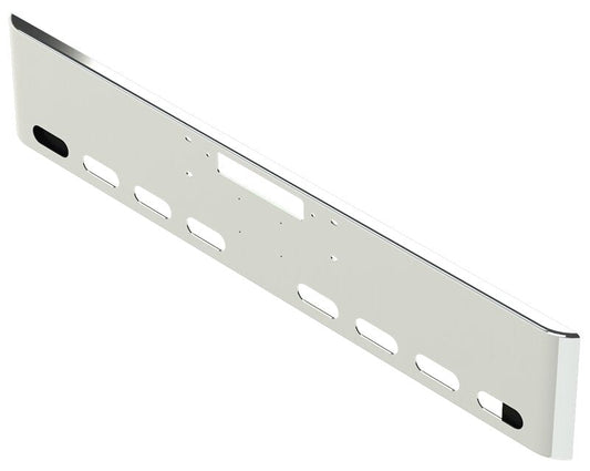 BUMPER FOR WESTERN STAR 4900SF, 4900EX, CONSTELLATION, LOWMAXX, HERITAGE 1989-2007 18" SQUARE ROLLED END CHROME WITH TOW HOLE AND 8 OVAL HOLES, LICENSE PLATE HOLES