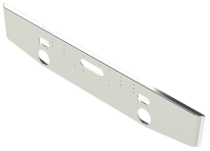 BUMPER FOR FREIGHTLINER CABOVER & CONVENTIONAL 1980-1984 16" TAPER ROLLED END CHROME WITH ROUND FOG LIGHT HOLES & STEP HOLES & TOW HOLE