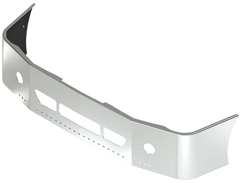 BUMPER FOR FREIGHTLINER COLUMBIA 2008-2022 18" SETBACK AXLE CHROME WITH ROUND FOG LIGHT HOLES & VENT HOLES, LIGHT HOLES