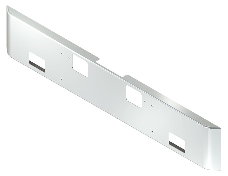 BUMPER FOR FREIGHTLINER CORONADO 122SD SET FORWARD 2010-2022 16" SQUARE HAND FORM CHROME, AND THE TWO OUTER MOUNTING HOLES ARE VERTICALLY ALLIGNED