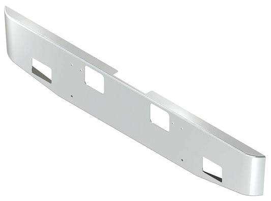 BUMPER FOR FREIGHTLINER CORONADO 122SD SET FORWARD 2010-2022 16" TAPER HAND FORM CHROME, AND THE TWO OUTER MOUNTING HOLES ARE VERTICALLY ALLIGNED