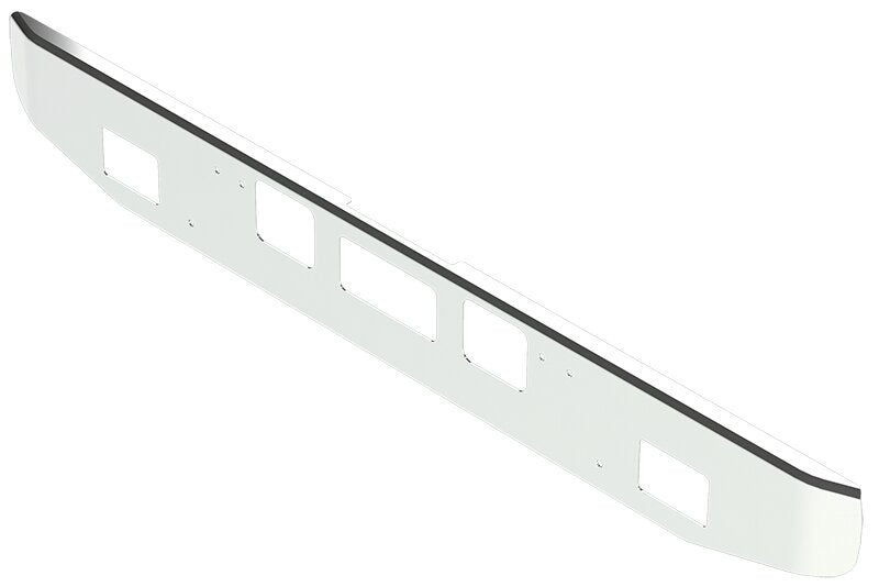 BUMPER FOR FREIGHTLINER CORONADO 122SD SET FORWARD 2010-2022 12" TAPER ROLLED END CHROME, AND THE TWO OUTER MOUNTING HOLES ARE DIAGONAL