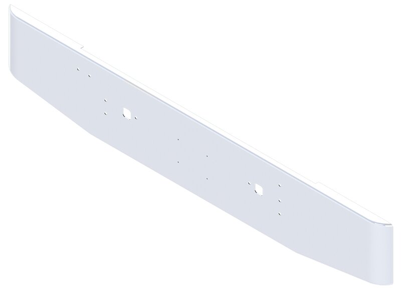 BUMPER FOR IHC 9300, 9370 CONVENTIONAL, 9670 CABOVER 1983-1996 16" TAPER ROLLED END CHROME WITH TOW HOLE AND LICENSE PLATE HOLES FOR 2 PLATES