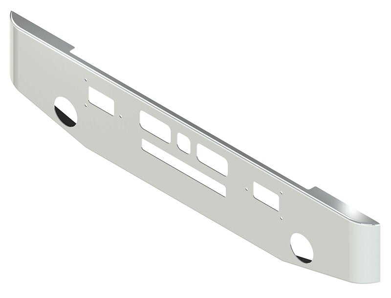 BUMPER FOR MACK R-600, R-700 1970-1990 18" TAPER HAND FORM CHROME WITH TOW HOLE & ROUND FOG LIGHT HOLES & VENT HOLES