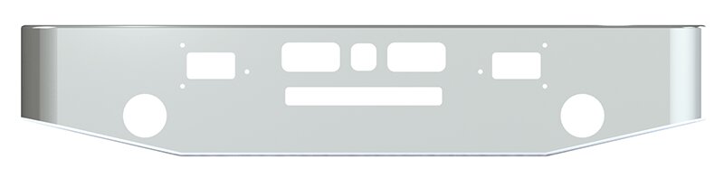 BUMPER FOR MACK R-600, R-700 1970-1990 18" TAPER HAND FORM CHROME WITH TOW HOLE & ROUND FOG LIGHT HOLES & VENT HOLES