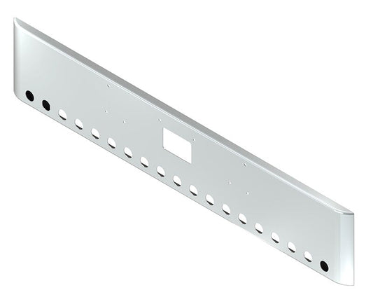 BUMPER FOR PETERBILT 379, 378, 357 1987-2007 18" SQUARE ROLLED END CHROME WITH TOW HOLE, LIGHT HOLES